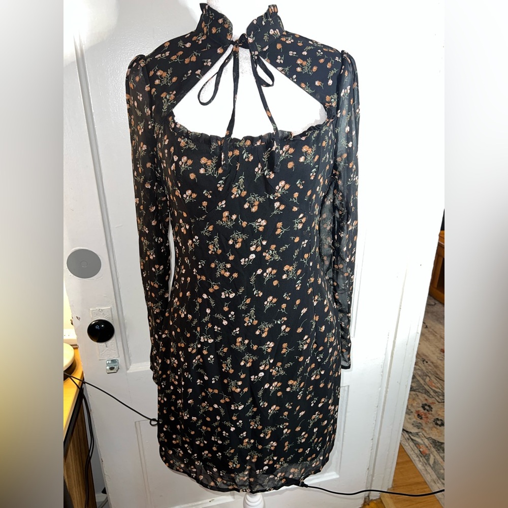 Nasty Gal Black Floral Long Sleeve Dress